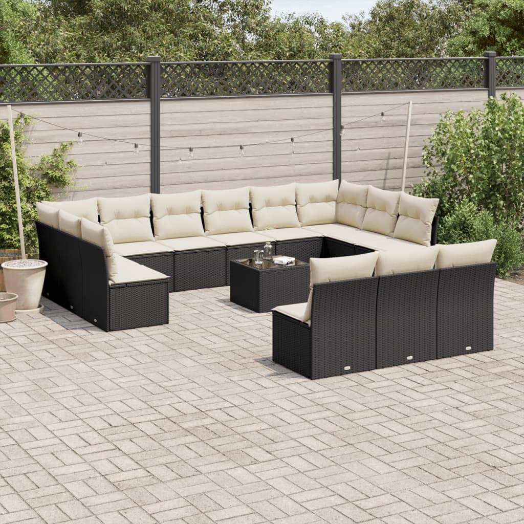 Set Divani da Giardino 14pz con Cuscini in Polyrattan Nero - homemem39