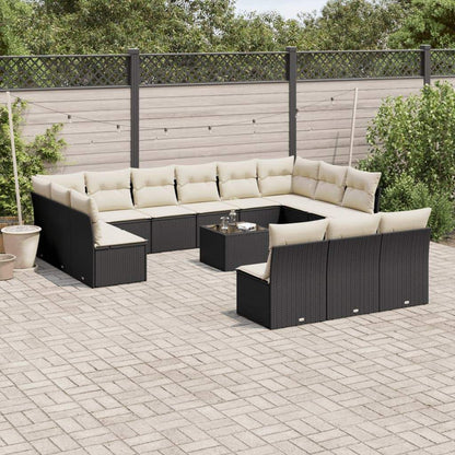 Set Divani da Giardino 14pz con Cuscini in Polyrattan Nero - homemem39