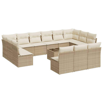 Set Divani da Giardino 14pz con Cuscini in Polyrattan Beige - homemem39