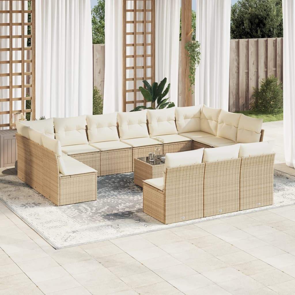 Set Divani da Giardino 14pz con Cuscini in Polyrattan Beige - homemem39