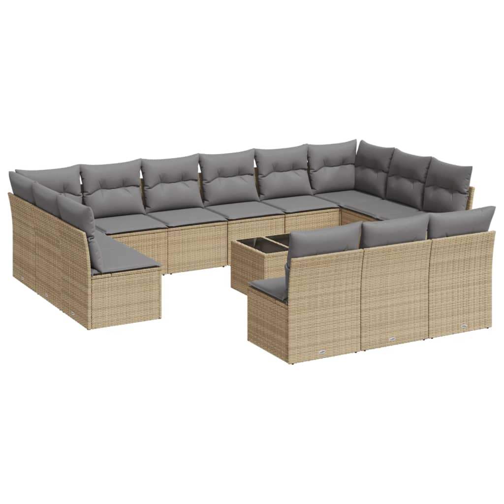 Set Divani da Giardino 14pz con Cuscini in Polyrattan Beige - homemem39