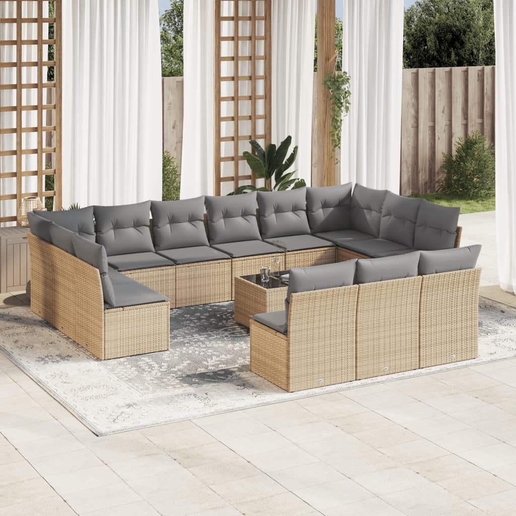 Set Divani da Giardino 14pz con Cuscini in Polyrattan Beige - homemem39