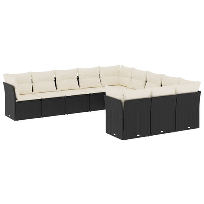 Set Divani da Giardino 11 pz con Cuscini in Polyrattan Nero | homemem39
