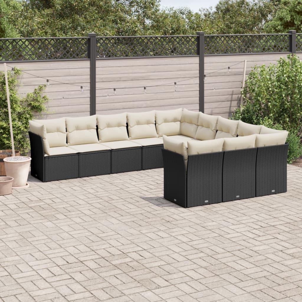 Set Divani da Giardino 11 pz con Cuscini in Polyrattan Nero | homemem39