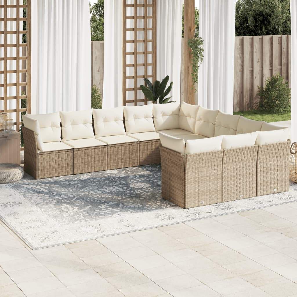 Set Divani da Giardino 11 pz con Cuscini Beige in Polyrattan - homemem39