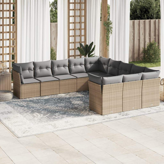 Set Divani da Giardino 11 pz con Cuscini Beige in Polyrattan - homemem39
