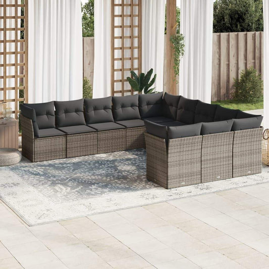 Set Divani da Giardino 11 pz con Cuscini in Polyrattan Grigio - homemem39