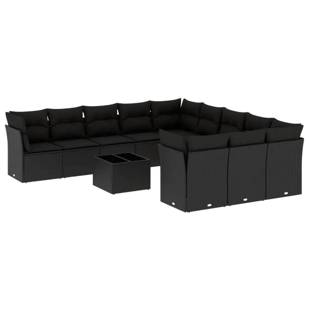 Set Divani da Giardino 12 pz con Cuscini Nero in Polyrattan - homemem39