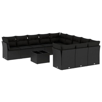 Set Divani da Giardino 12 pz con Cuscini Nero in Polyrattan - homemem39