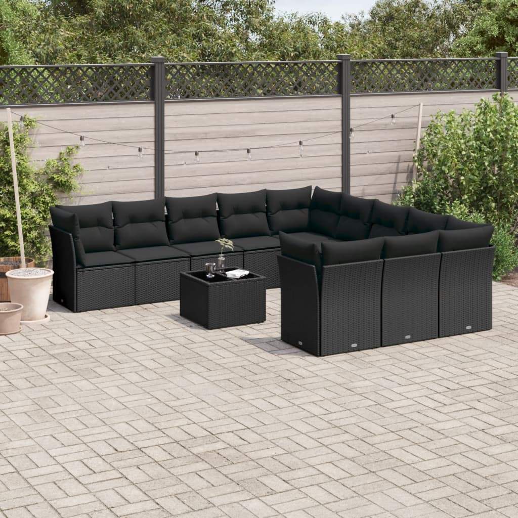 Set Divani da Giardino 12 pz con Cuscini Nero in Polyrattan - homemem39
