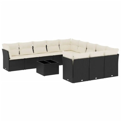 Set Divani da Giardino 12 pz con Cuscini Nero in Polyrattan - homemem39