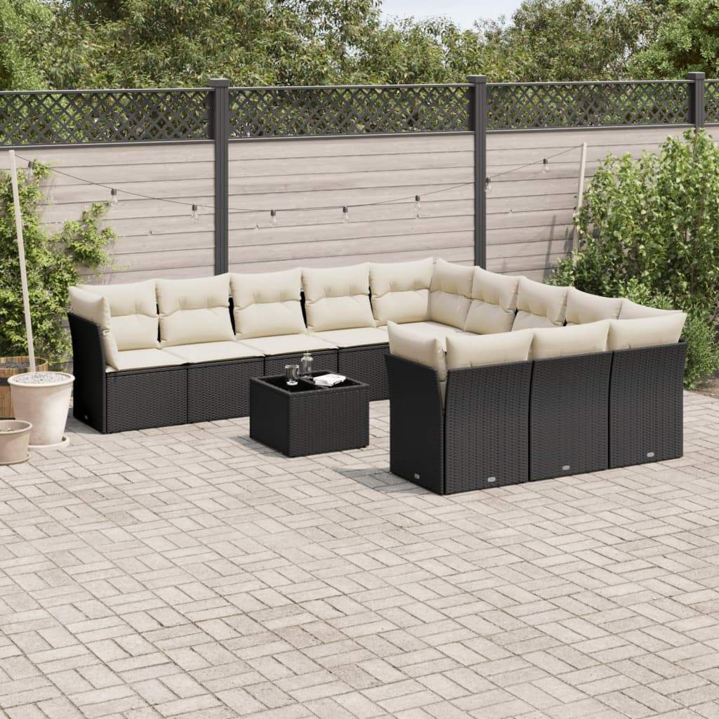 Set Divani da Giardino 12 pz con Cuscini Nero in Polyrattan - homemem39