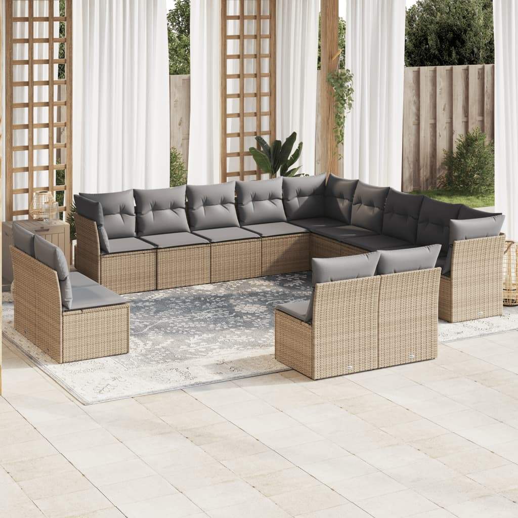 Set Divani da Giardino 12 pz con Cuscini Beige in Polyrattan - homemem39