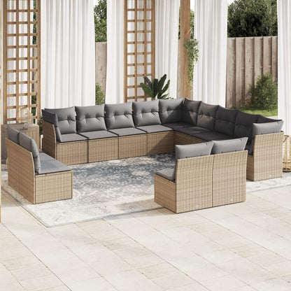 Set Divani da Giardino 12 pz con Cuscini Beige in Polyrattan - homemem39