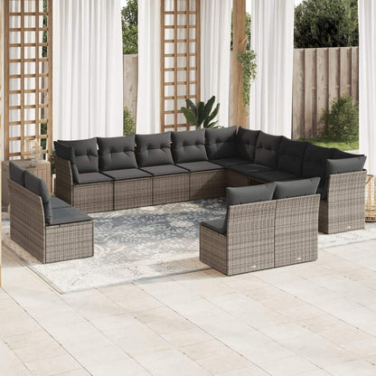Set Divani da Giardino 12 pz con Cuscini Grigio in Polyrattan - homemem39