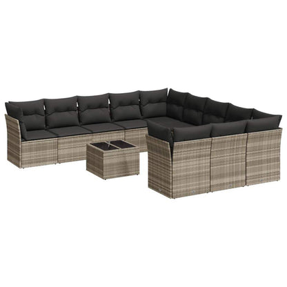 Set Divano Giardino 12 pz con Cuscini Grigio Chiaro Polyrattan - homemem39