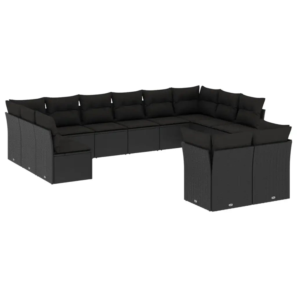Set Divani da Giardino 12 pz con Cuscini Nero in Polyrattan - homemem39