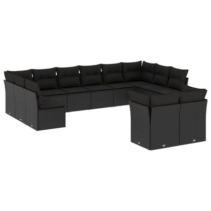 Set Divani da Giardino 12 pz con Cuscini Nero in Polyrattan - homemem39