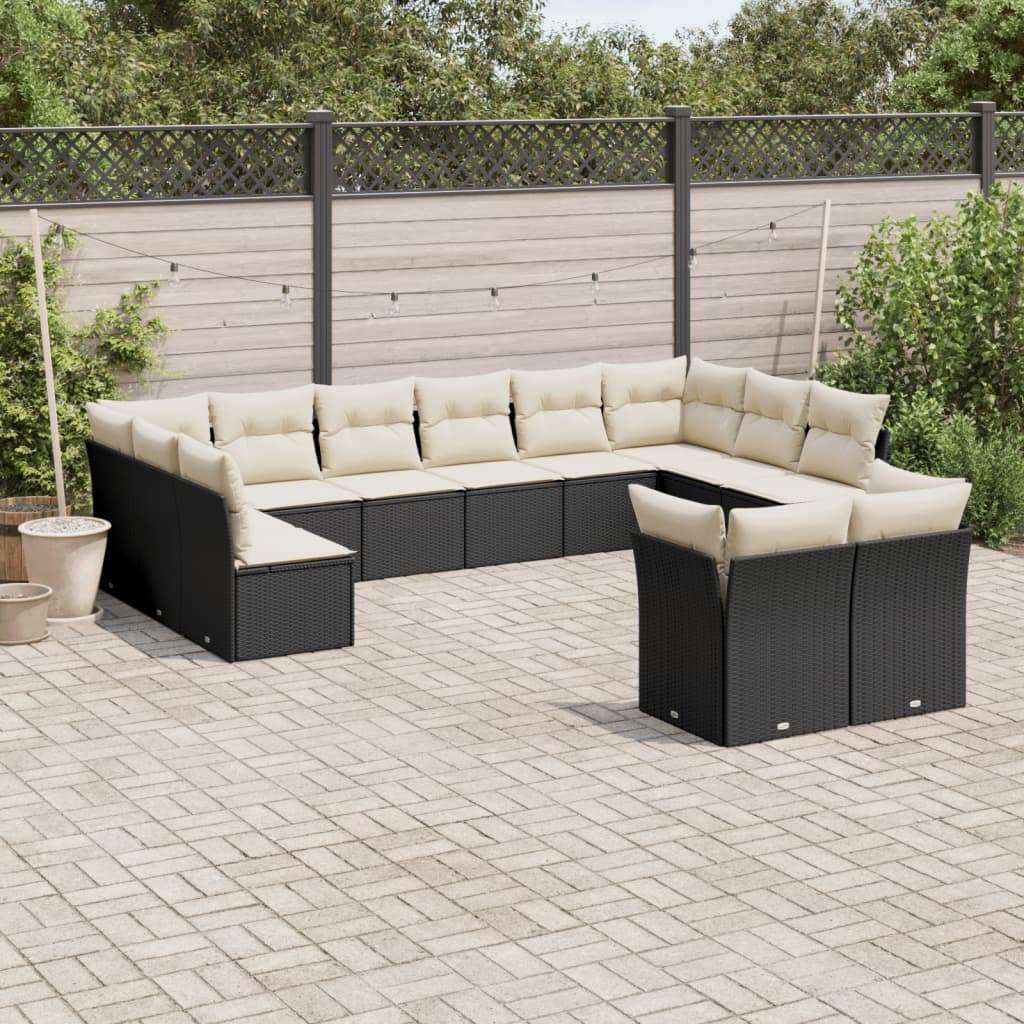 Set Divani da Giardino 12 pz con Cuscini Nero in Polyrattan - homemem39
