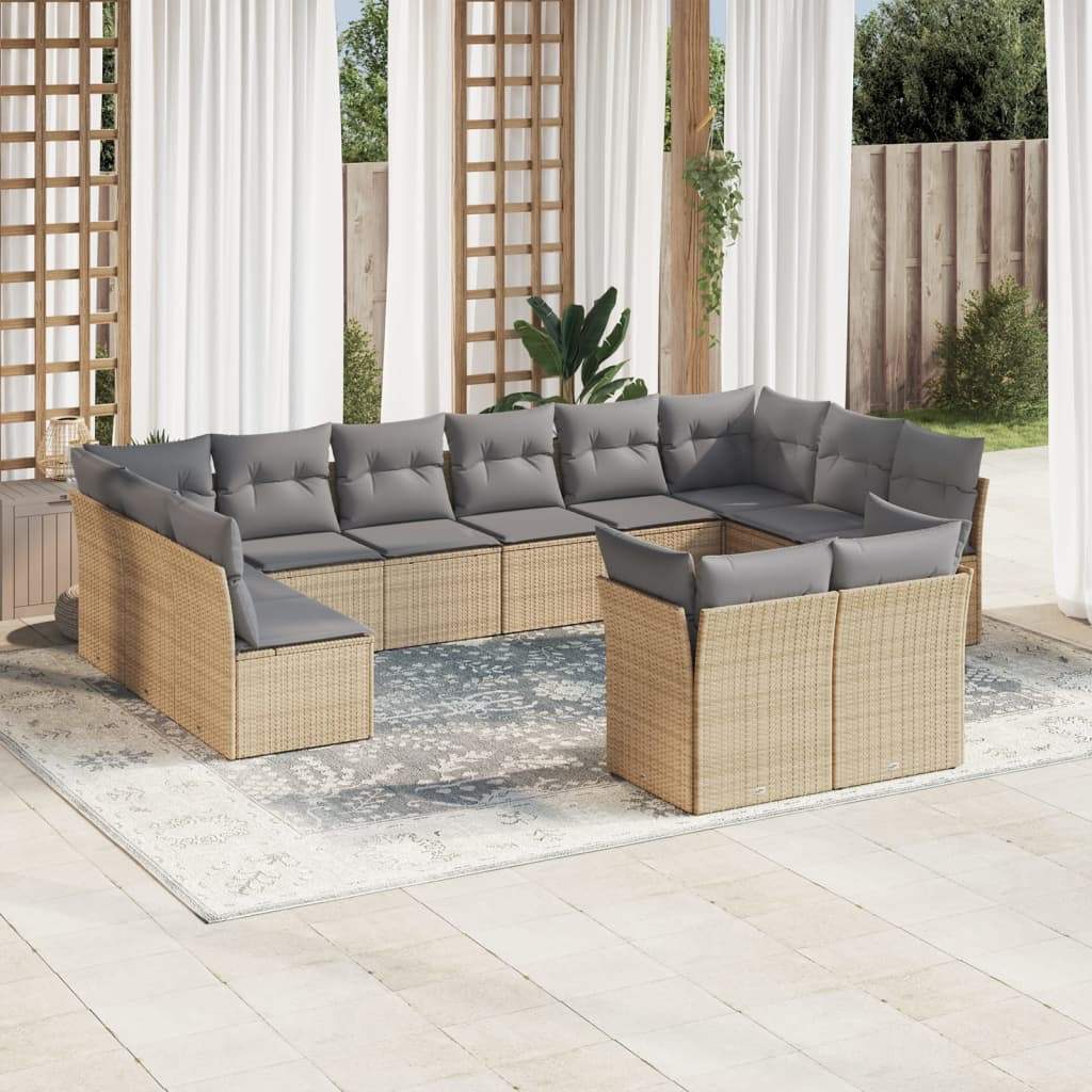 Set Divani da Giardino 12 pz con Cuscini Beige in Polyrattan - homemem39