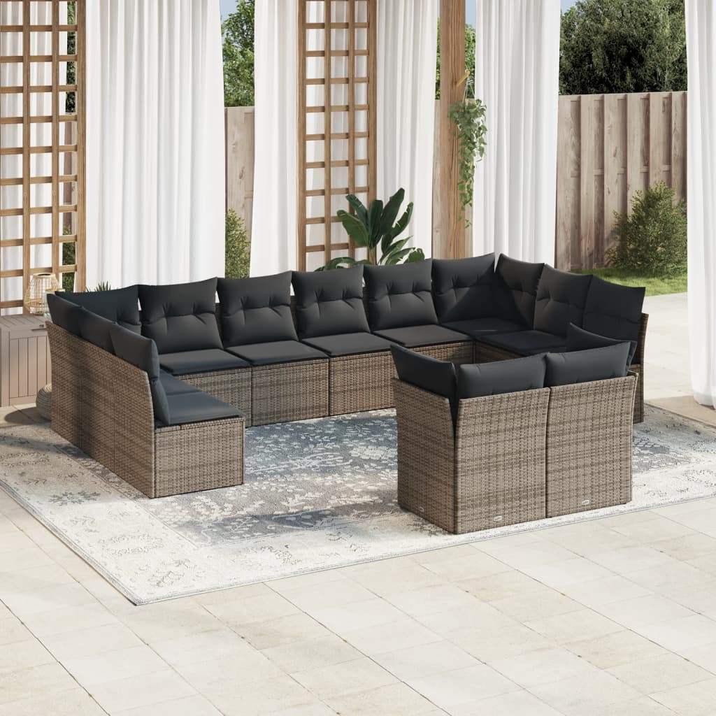 Set Divani da Giardino 12 pz con Cuscini Grigio in Polyrattan - homemem39