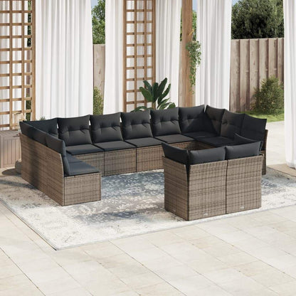 Set Divani da Giardino 12 pz con Cuscini Grigio in Polyrattan - homemem39