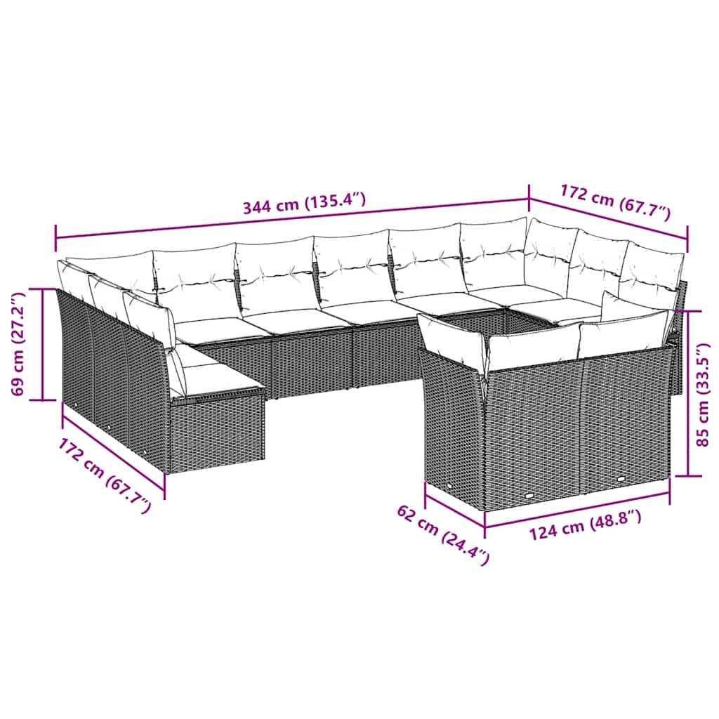 Set Divano Giardino 12 pz con Cuscini Grigio Chiaro Polyrattan - homemem39