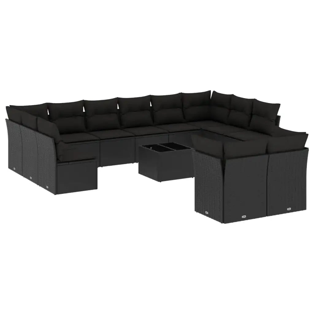 Set Divani da Giardino 13pz con Cuscini Nero in Polyrattan - homemem39