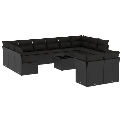 Set Divani da Giardino 13pz con Cuscini Nero in Polyrattan - homemem39