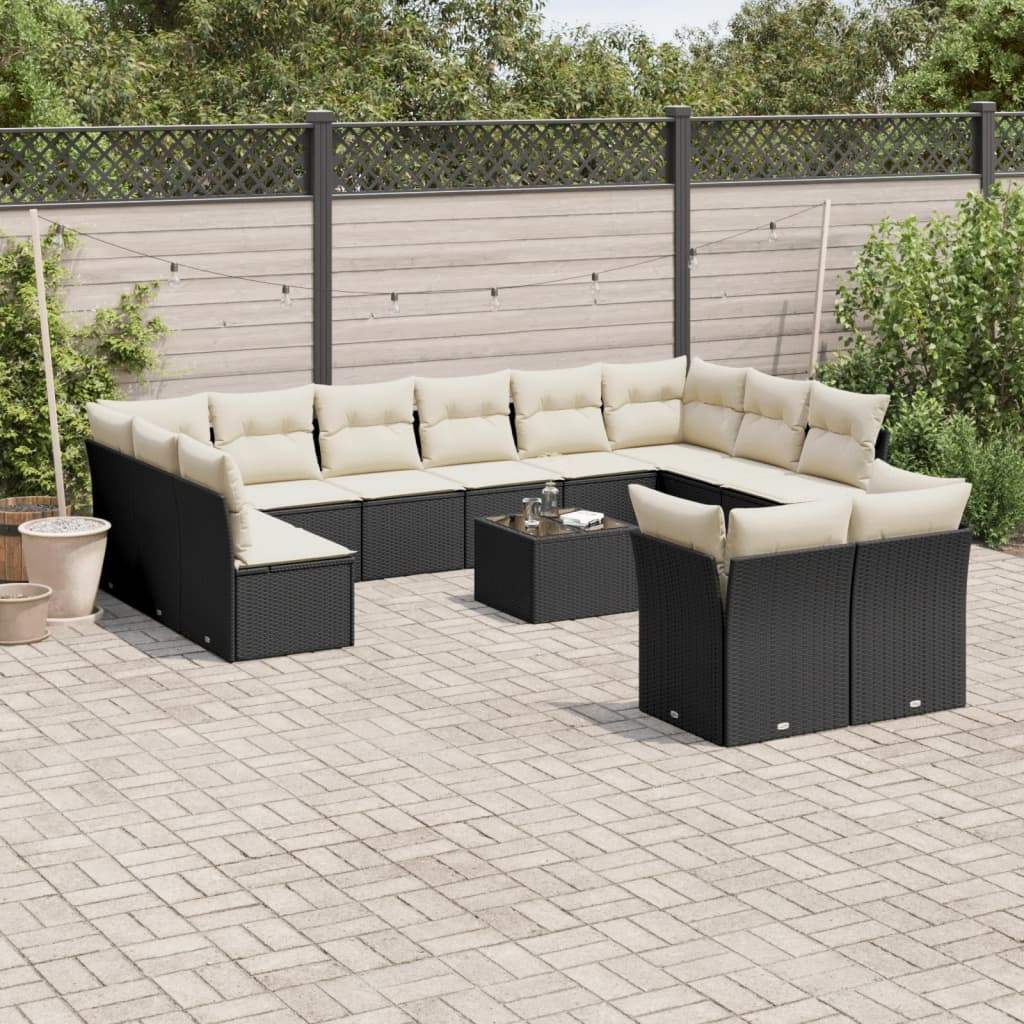 Set Divani da Giardino 13pz con Cuscini Nero in Polyrattan - homemem39