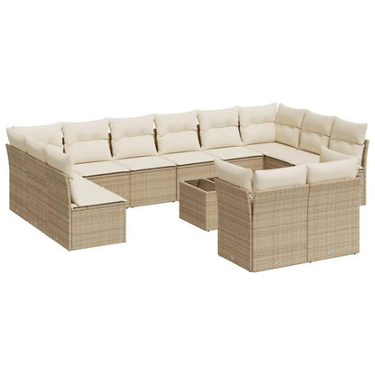 Set Divano da Giardino 13 pz con Cuscini Beige in Polyrattan - homemem39