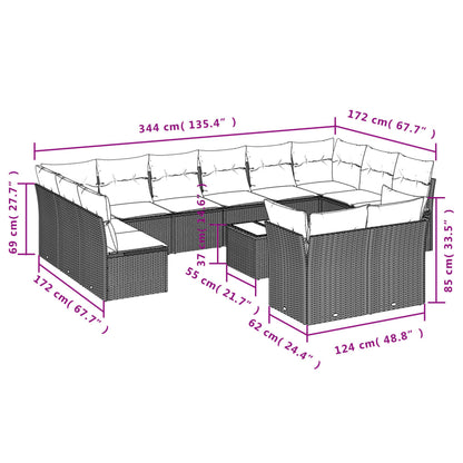 Set Divano da Giardino 13 pz con Cuscini Beige in Polyrattan