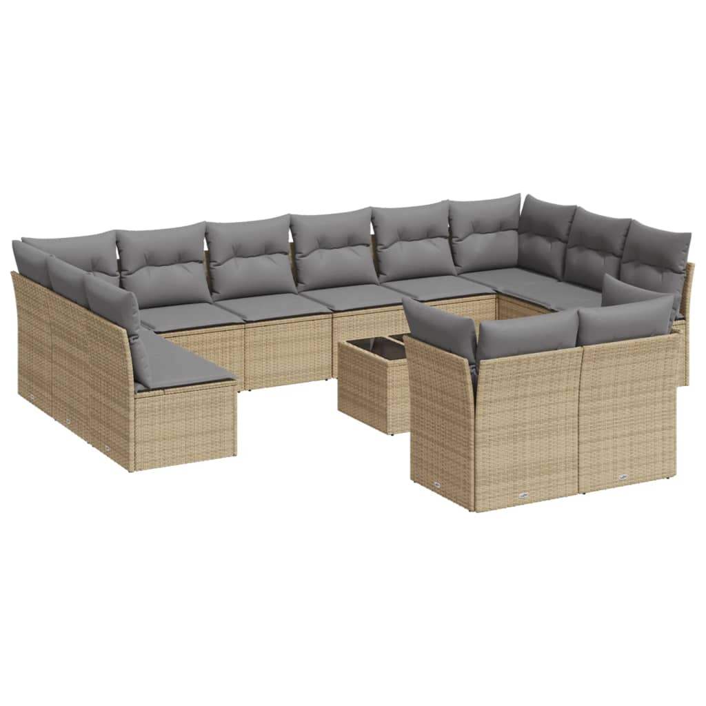 Set Divano da Giardino 13 pz con Cuscini Beige in Polyrattan - homemem39