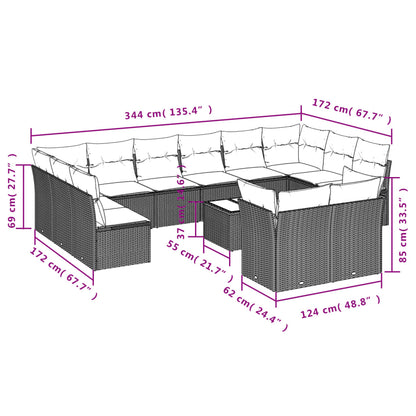 Set Divano da Giardino 13 pz con Cuscini Beige in Polyrattan