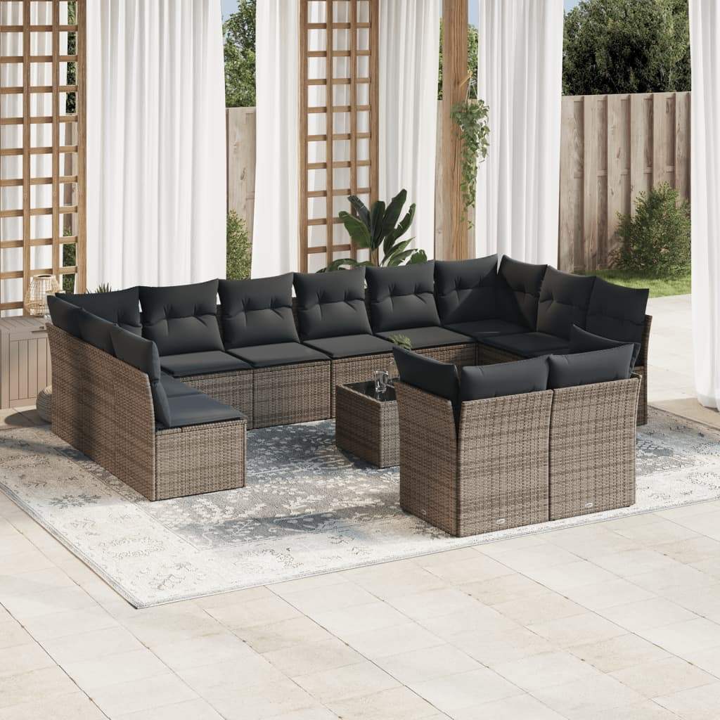 Set Divani da Giardino 13 pz con Cuscini Grigio in Polyrattan - homemem39