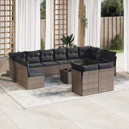 Set Divani da Giardino 13 pz con Cuscini Grigio in Polyrattan - homemem39