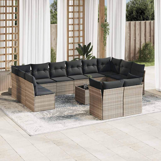 Set Divani Giardino 13 pz con Cuscini Grigio Chiaro Polyrattan - homemem39