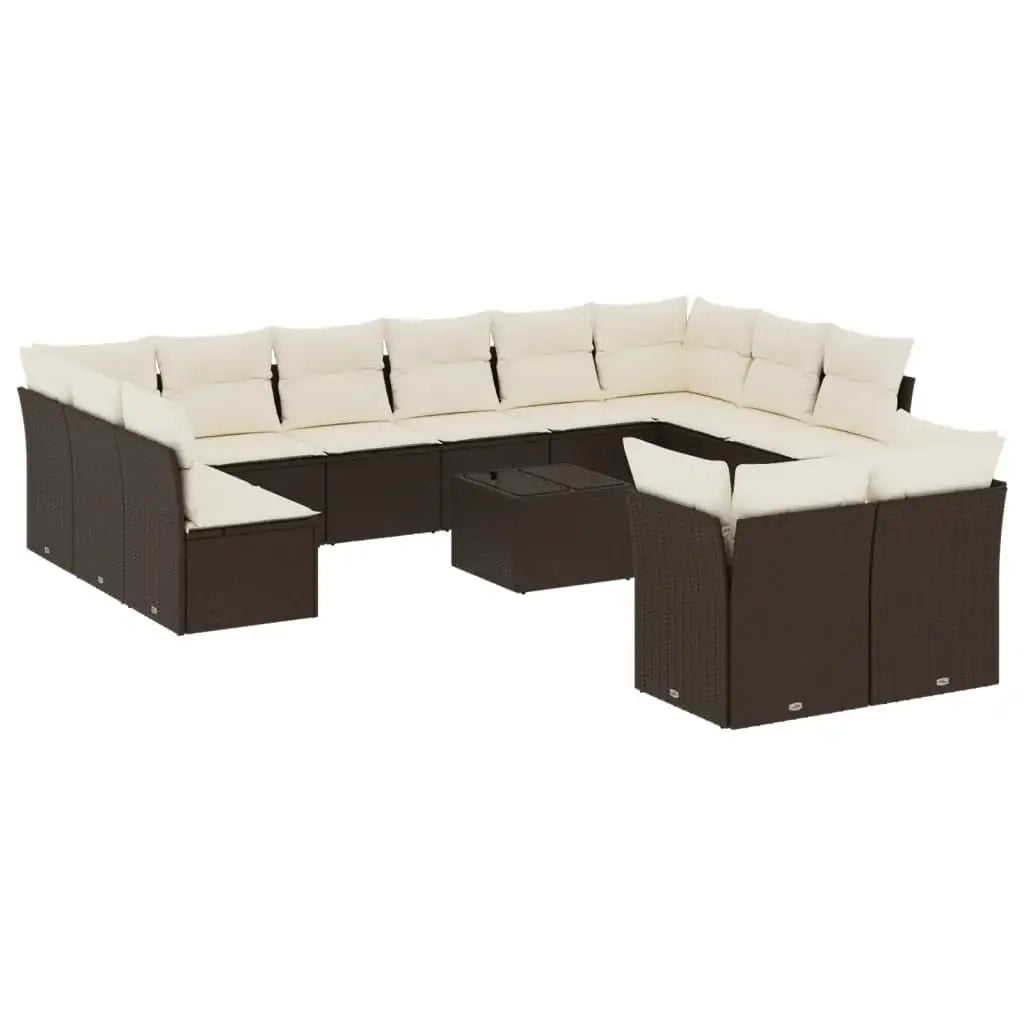 Set Divani da Giardino 13 pz con Cuscini Marrone in Polyrattan - homemem39