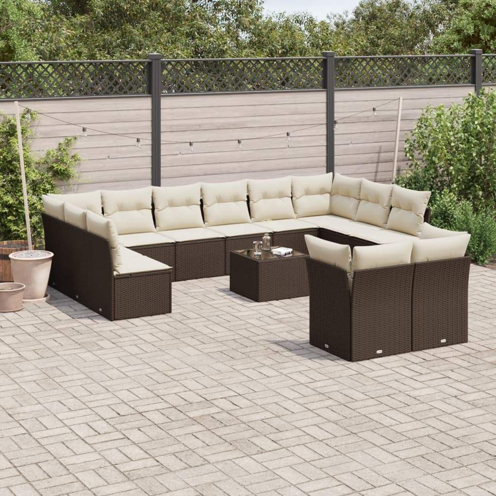 Set Divani da Giardino 13 pz con Cuscini Marrone in Polyrattan - homemem39
