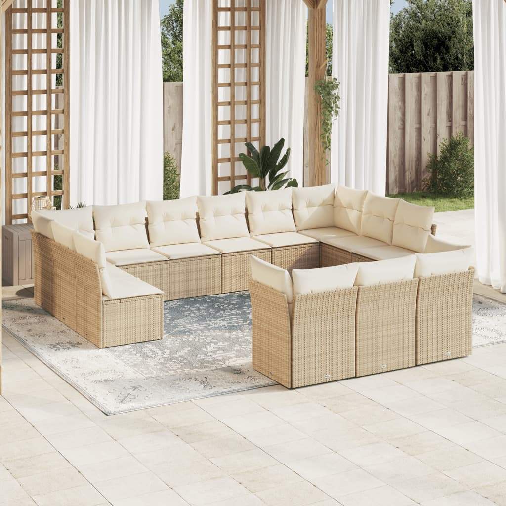 Set Divano da Giardino 13 pz con Cuscini Beige in Polyrattan - homemem39