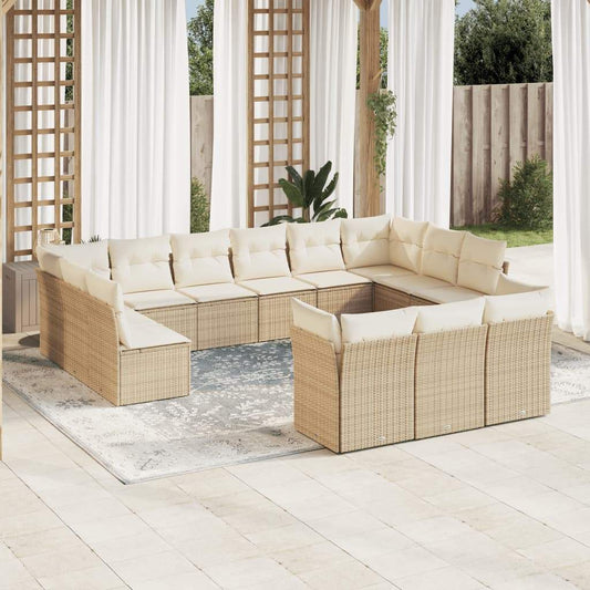 Set Divano da Giardino 13 pz con Cuscini Beige in Polyrattan - homemem39