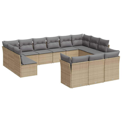 Set Divano da Giardino 13 pz con Cuscini Beige in Polyrattan - homemem39