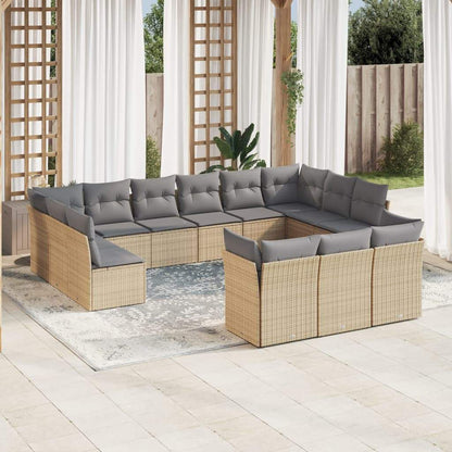 Set Divano da Giardino 13 pz con Cuscini Beige in Polyrattan - homemem39
