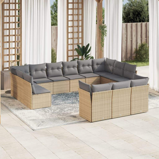 Set Divano da Giardino 13 pz con Cuscini Beige in Polyrattan - homemem39