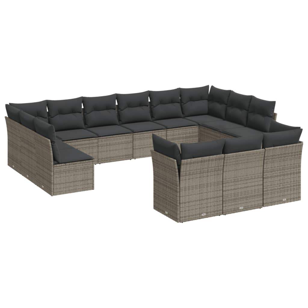 Set Divani da Giardino 13 pz con Cuscini Grigio in Polyrattan - homemem39