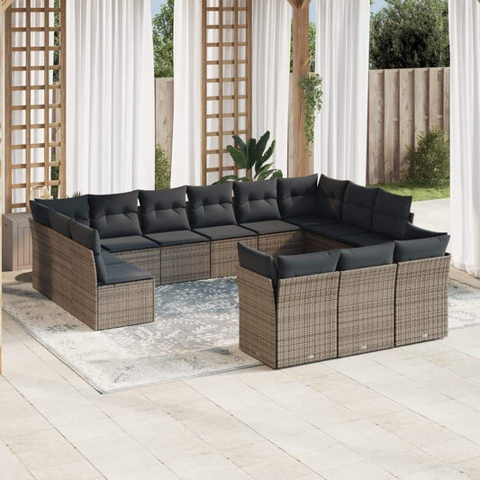 Set Divani da Giardino 13 pz con Cuscini Grigio in Polyrattan - homemem39