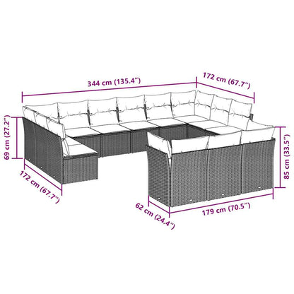 Set Divani da Giardino 13 pz con Cuscini Marrone in Polyrattan