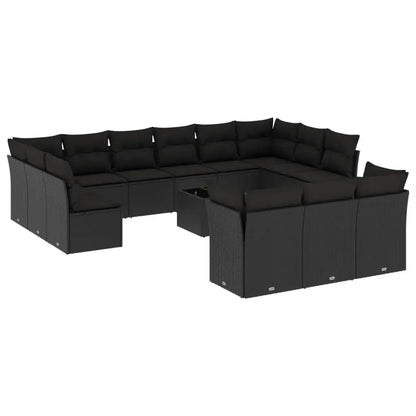 Set Divani da Giardino 14pz con Cuscini in Polyrattan Nero - homemem39