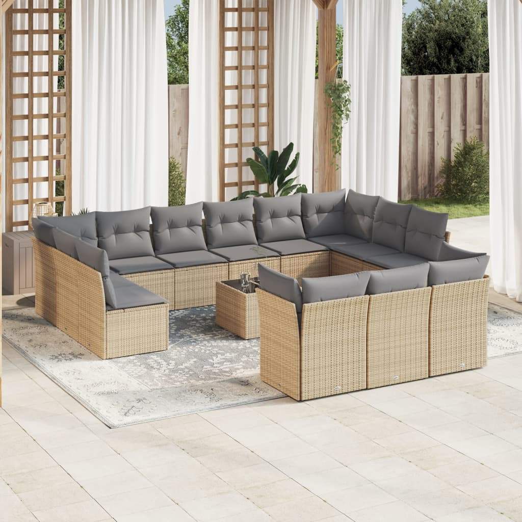 Set Divani da Giardino 14pz con Cuscini in Polyrattan Beige - homemem39
