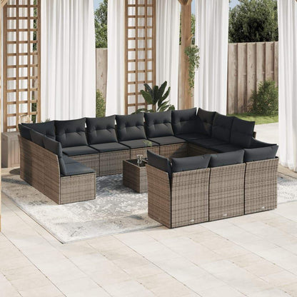 Set Divani da Giardino 14pz con Cuscini in Polyrattan Grigio - homemem39